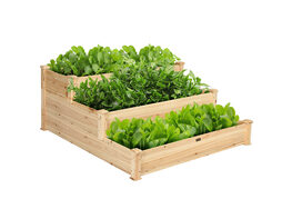 Costway 3 Tier Wooden Raised Vegetable Garden Bed Elevated Planter Kit Outdoor Gardening