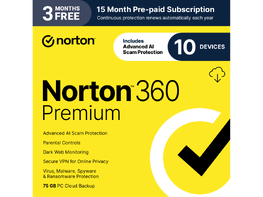 Norton 360 Premium: 75GB Cloud PC Backup for 10 Devices (15-Month Subscription)