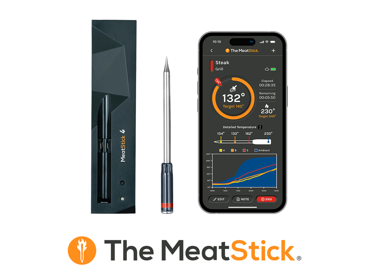 MeatStick 4 Wireless Meat Thermometer Set with Quad Sensors & 70-Hour Battery for Grills & Smokers