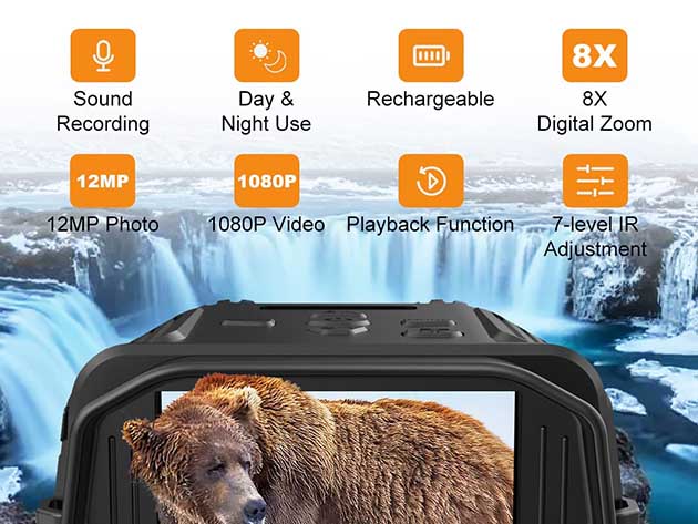 1080p/12MP 1000' Mini Night Vision Binoculars with 2.4" Screen, 4x Zoom & 32GB Card