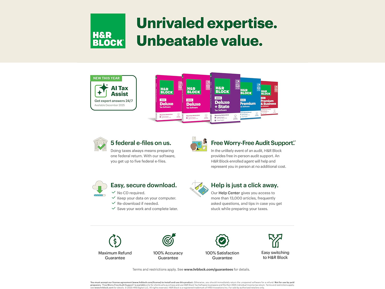 H&R Block Tax Software Deluxe + State 2025 for Windows/Mac  [Online Code]