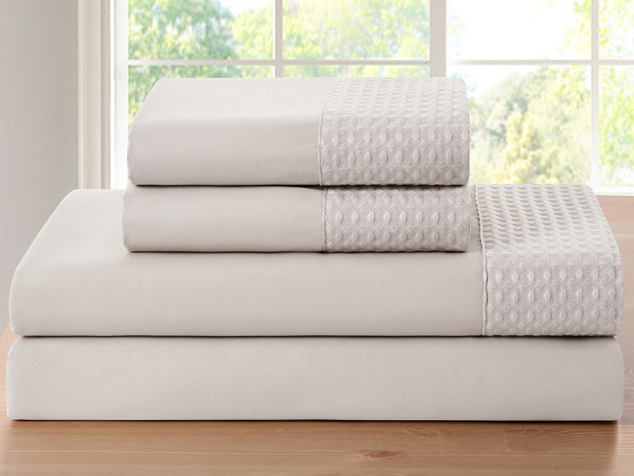 4-Piece Bamboo Blend Waffle Hem Sheet Set (Ivory/Queen)