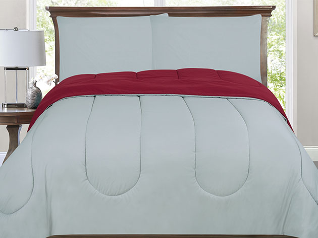 Bibb Home Reversible 2-Tone Down Alternative Comforter (Silver/Burgundy/King)
