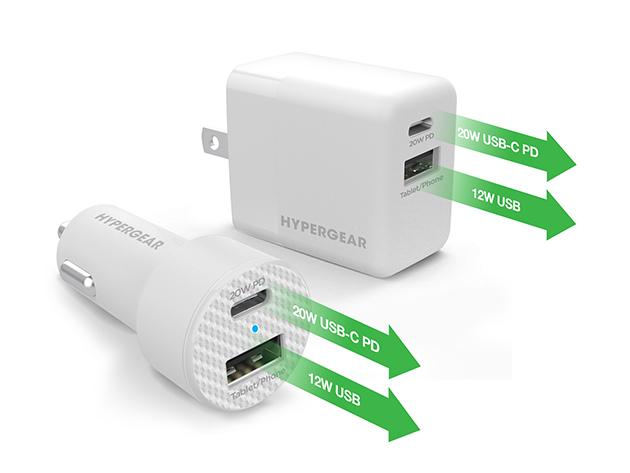 Hypergear 20W USB-C PD + 12W Wall & Car Charger Bundle