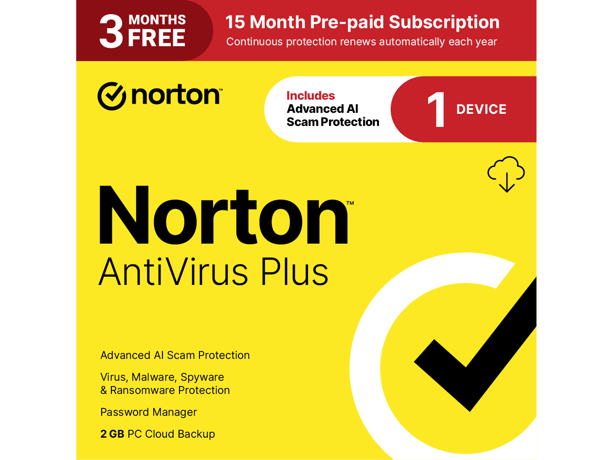 Norton AntiVirus Plus 2GB PC Cloud Backup 1 Device (15-Month Subscription)