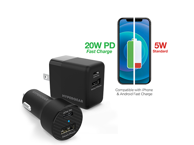 Hypergear 20W USB-C PD + 12W Wall & Car Charger Bundle (Black)