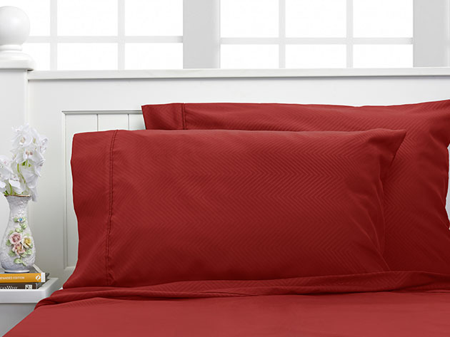 Bamboo 4-Piece Chevron Embossed Sheets (Burgundy/Full)