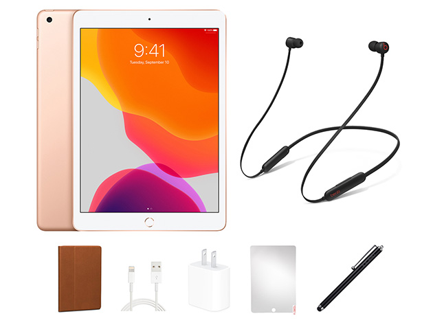 Apple iPad 7th Gen (2019) 32GB Gold (Wi-Fi Only) Bundle with Beats Flex Headphones (Refurbished)