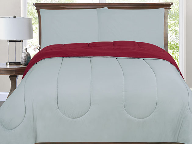 Bibb Home Reversible 2-Tone Down Alternative Comforter (Silver/Burgundy/Twin)