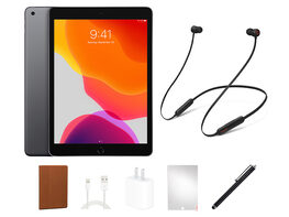 Apple iPad (2019) 7th Gen 128GB Wi-Fi Space Gray (Refurbished) with Beats Flex Headphones Bundle