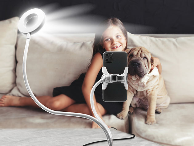 U-STREAM Home Streaming Studio with Ring Light & Gooseneck Phone Holder (White)