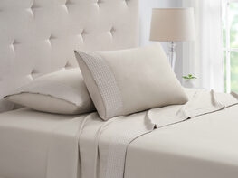 4-Piece Bamboo Blend Waffle Hem Sheet Set (Taupe/Full)
