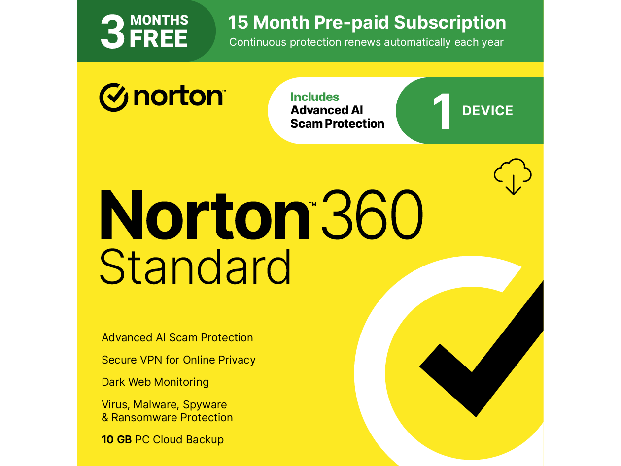 Norton 360 Standard: 10GB PC Cloud Backup for 1 Device (15-Month Subscription)