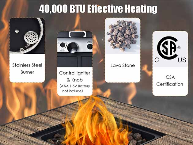 28-inch 40,000 BTU Propane Gas Fire Pit Table with Cover