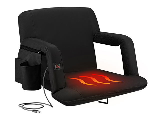 Heated Reclining Stadium Seat with Armrests & Side Pockets 