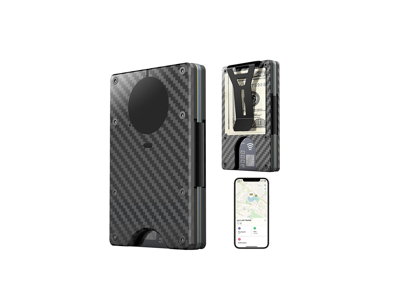 Slim RFID Wallet with AirTag Holder (Carbon Fiber Look)