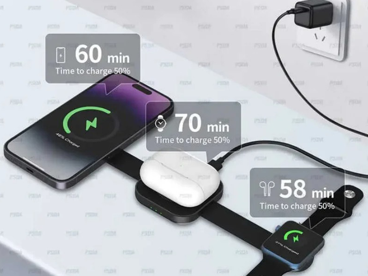 MagFold 3-in-1 Qi2 Magnetic Wireless Charging Pad (Grey)