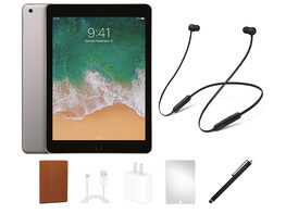 Apple iPad (2018) 6th Gen 32GB Wi-Fi Space Gray (Refurbished) + Beats Flex Headphones Bundle 