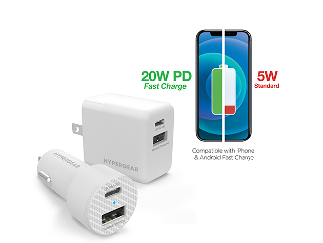 Hypergear 20W USB-C PD + 12W Wall & Car Charger Bundle