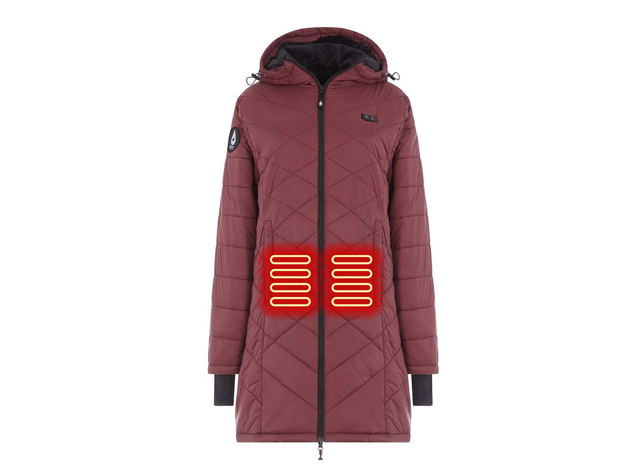 Women's Helios Hybrid Heated Coat with Power Bank (Burgundy/Large)