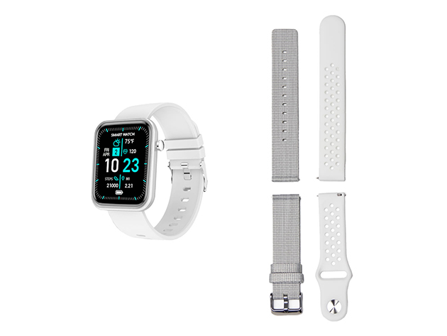 Advanced Smartwatch with 3 Bands & Wellness and Activity Tracker (White)