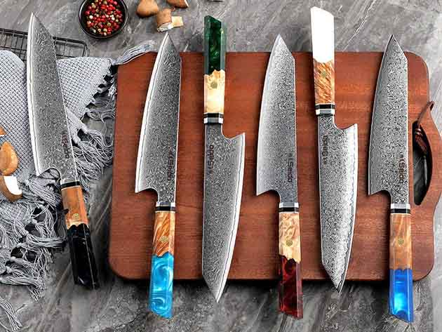 Seido™ Kiritsuke Damascus Chef Knife (6-Piece Rainbow Set)