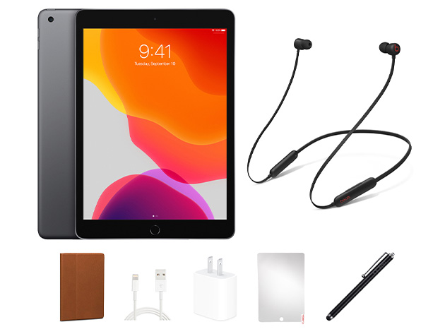 Apple iPad (2019) 7th Gen 32GB Wi-Fi Space Gray (Refurbished) with Beats Flex Headphones Bundle