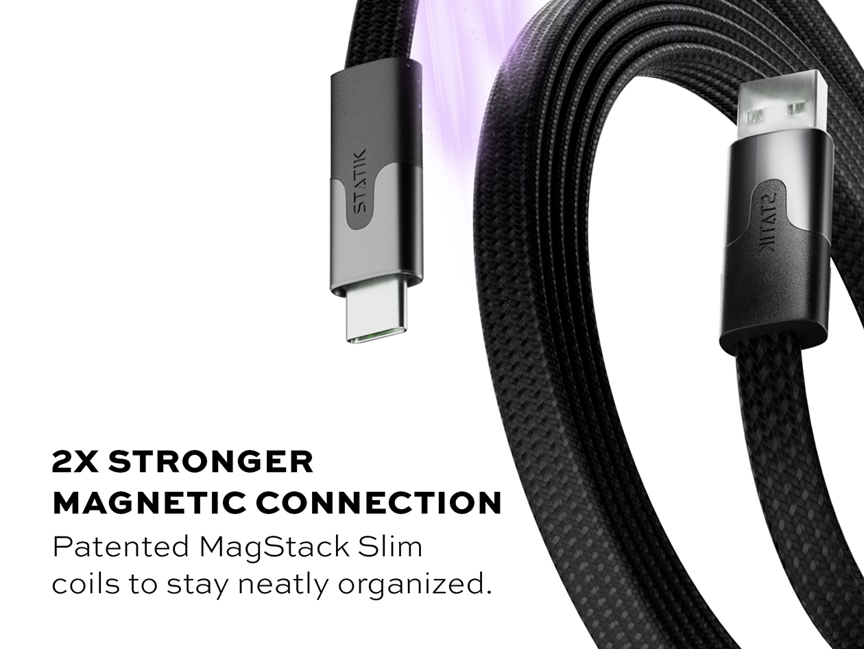 Statik® MagStack™ Slim 3ft USB-A to USB-C Magnetic Tangle-Free Cables (4-Pack)