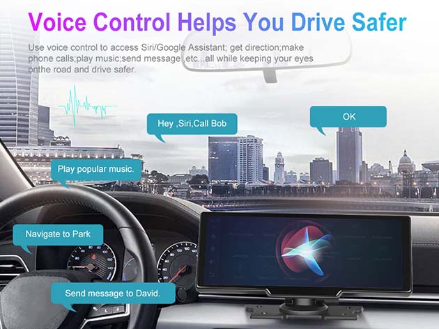 10" Wireless Car Display with Front and Rear Cameras Apple CarPlay & Android Auto Support