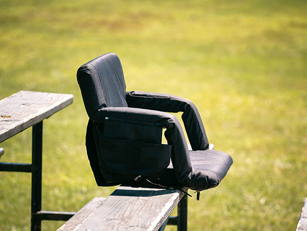 Heated Massage Reclining Stadium Seat with Armrests and Side Pockets (Extra-Wide)