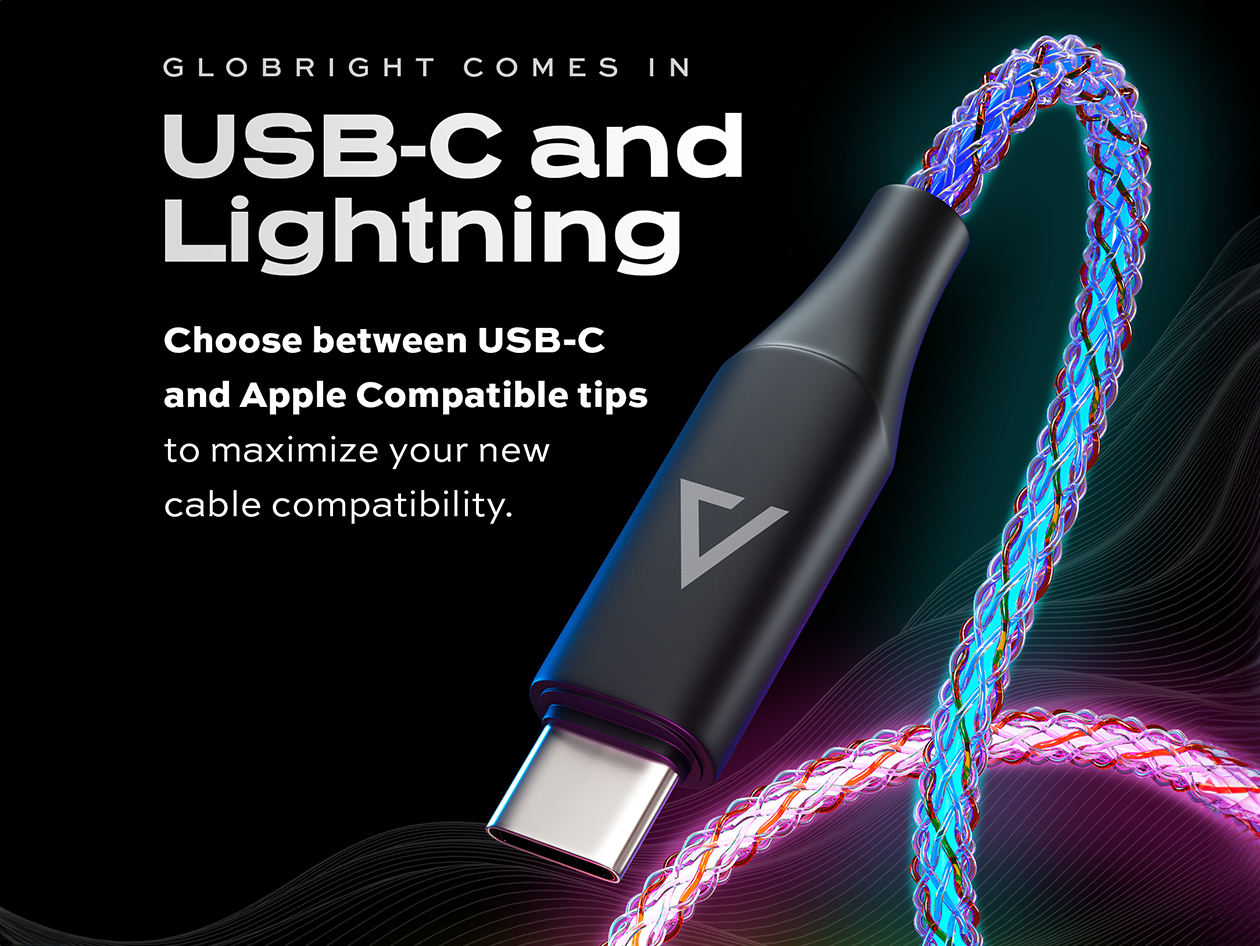 Statik® GloBright® 100W Fast Charge USB-C Braided LED Cables (4-Pack)