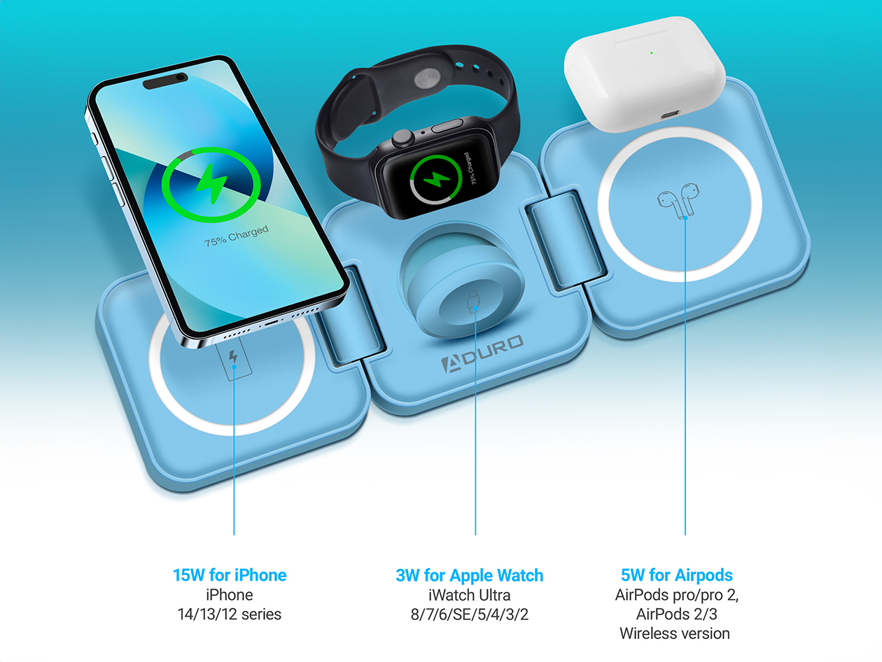 PowerUp Trinity 3-in-1 Charging Station (Blue)