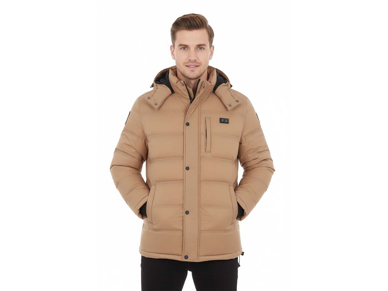 Men's Helios Hybrid Heated Coat with Power Bank (Tan/Small)