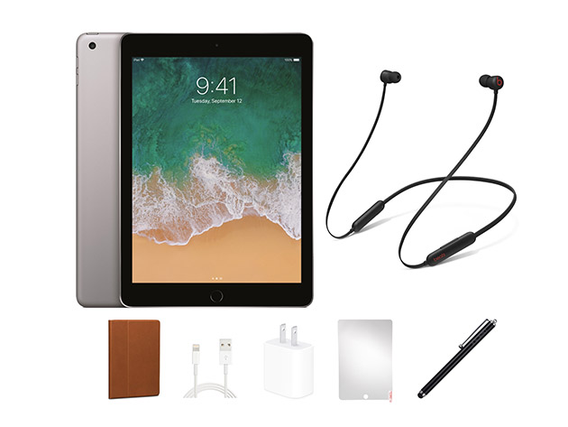 Apple iPad (2018) 6th Gen 128GB Wi-Fi Space Gray (Refurbished) + Beats Flex Headphones Bundle