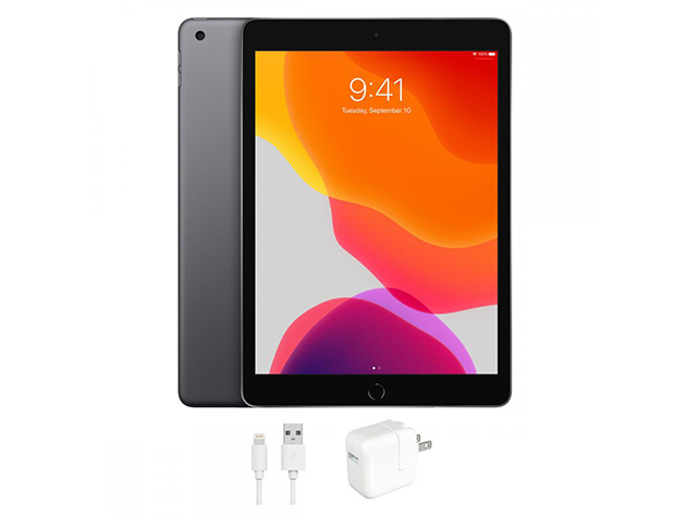 Apple iPad (2019) 7th Gen 128GB Wi-Fi Space Gray (Refurbished) with Beats Flex Headphones Bundle