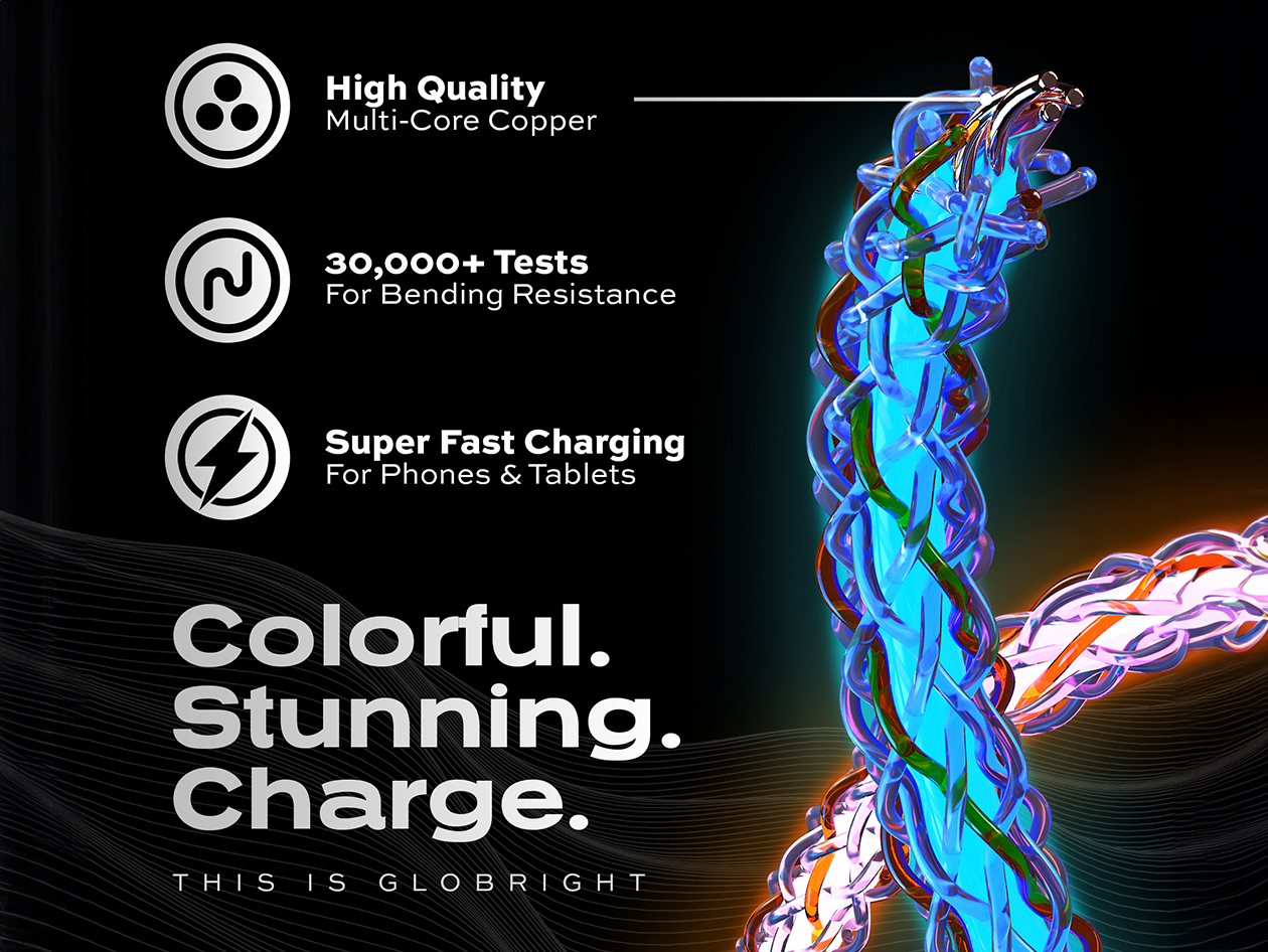 Statik® GloBright® 100W Fast Charge USB-C Braided LED Cables