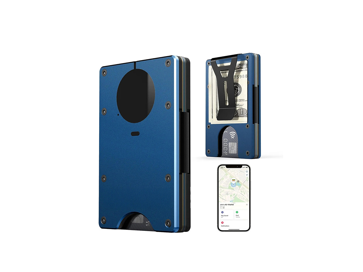 Slim RFID Wallet with AirTag Holder (Blue)
