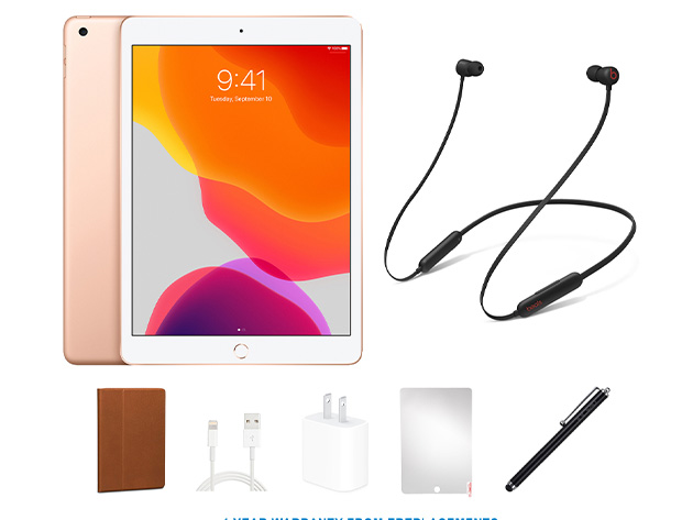 Apple iPad 7th Gen (2019) 128GB Gold (Wi-Fi Only) Bundle with Beats Flex Headphones (Refurbished)