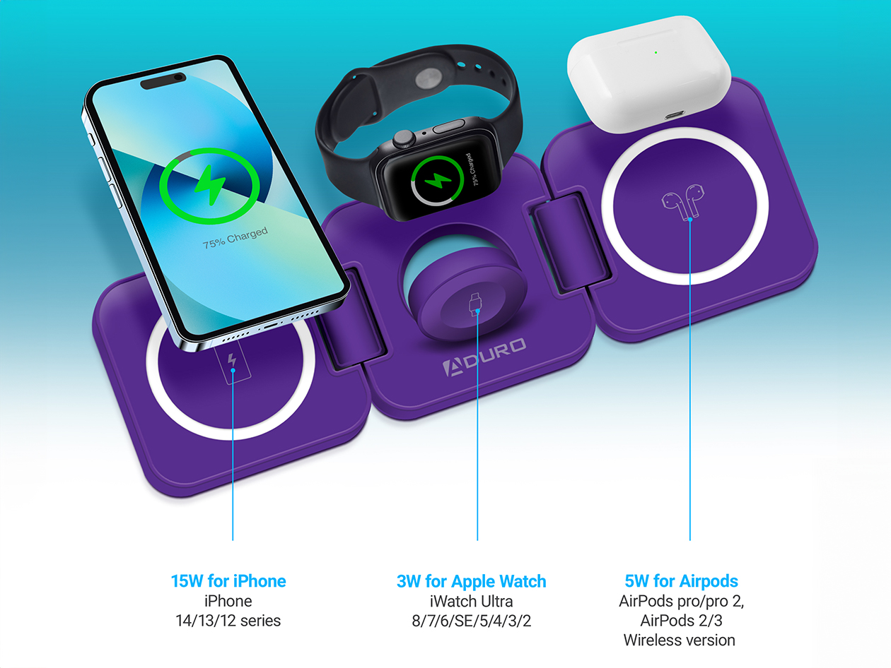 PowerUp Trinity 3-in-1 Charging Station (Purple)