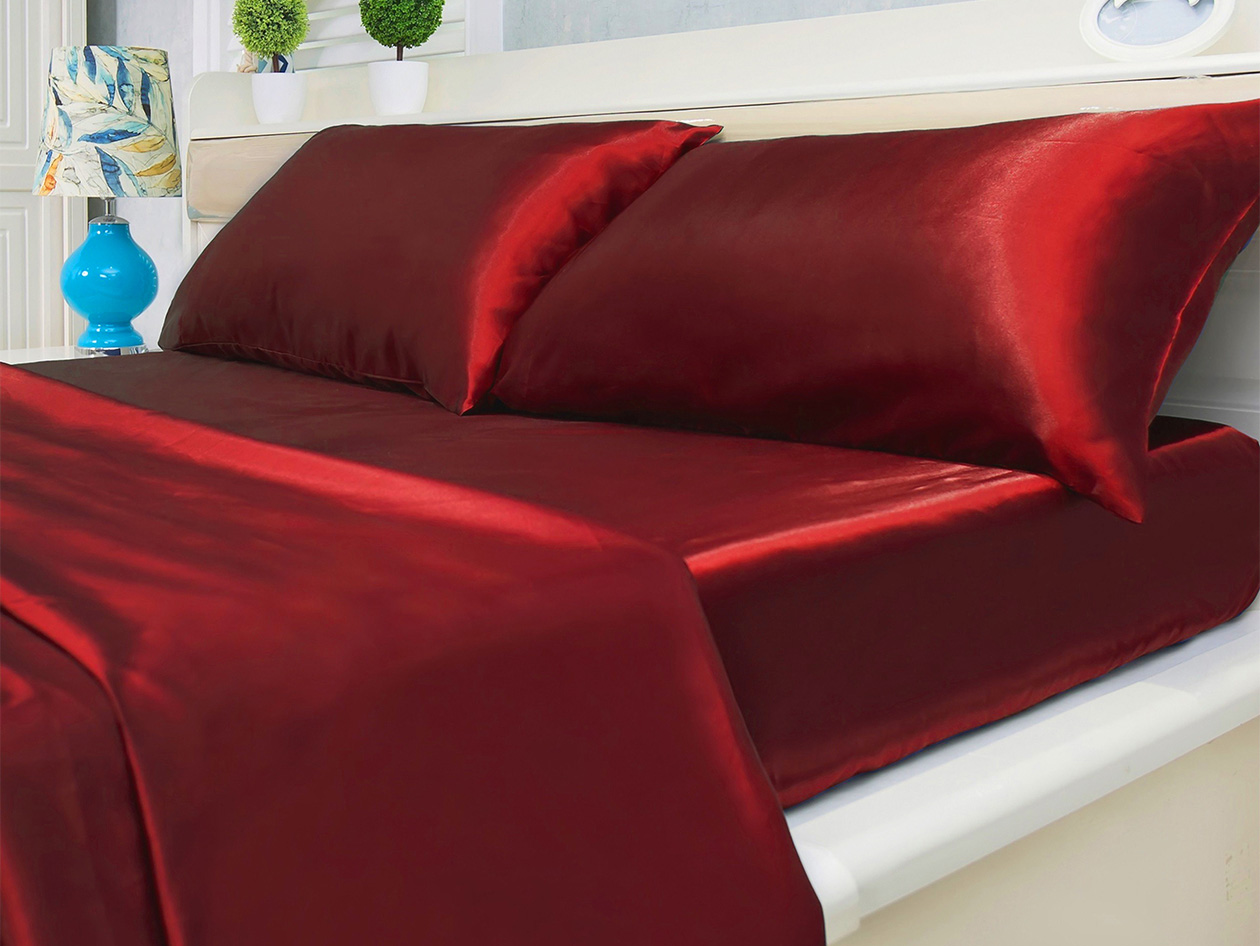 Silky-Soft Satin 4-Piece Sheet Set (Burgundy/Queen)