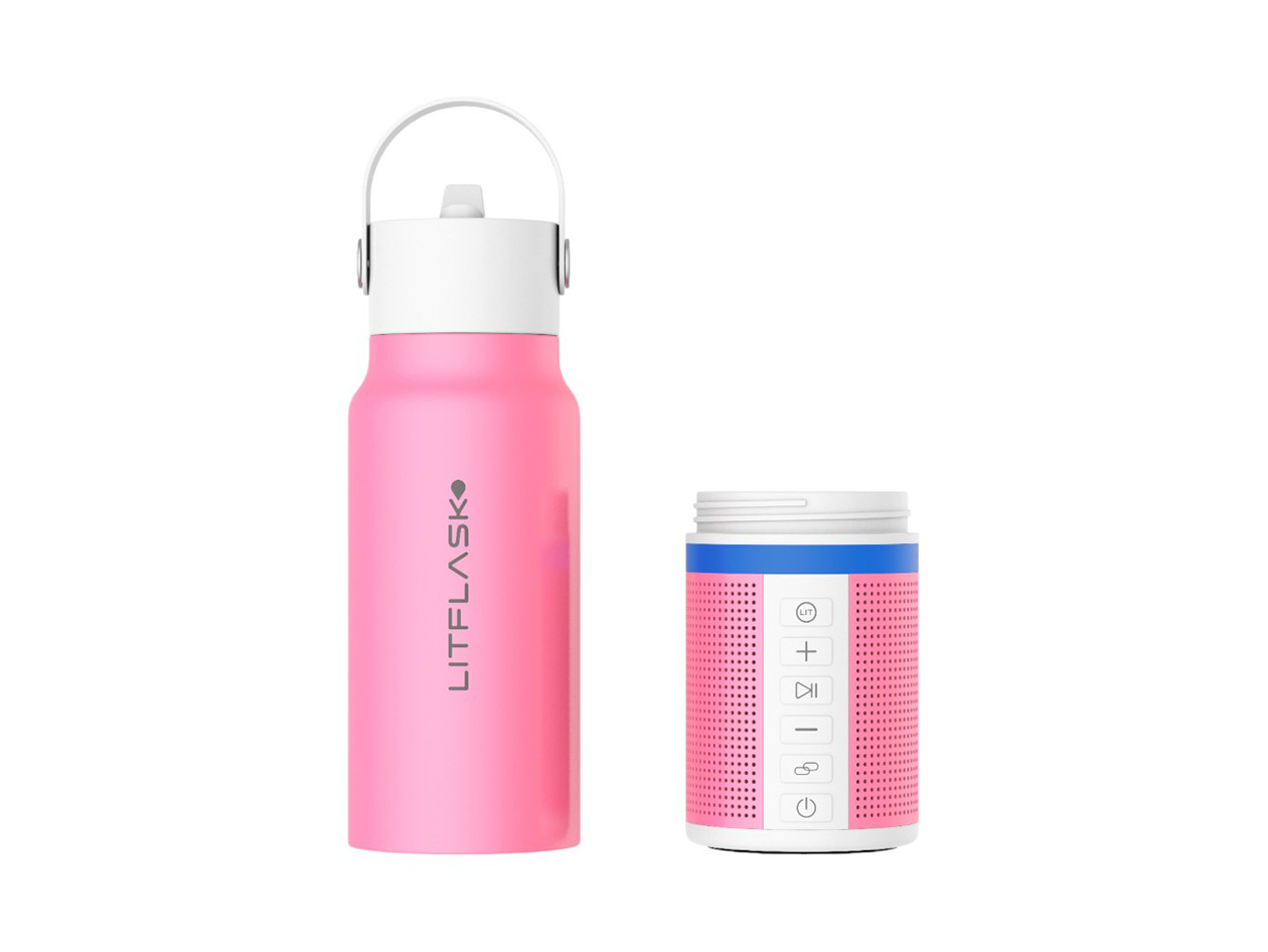 LitFlask 3-in-1 Smart Water Bottle, Bluetooth Speaker & Power Bank with Lights (Pink)