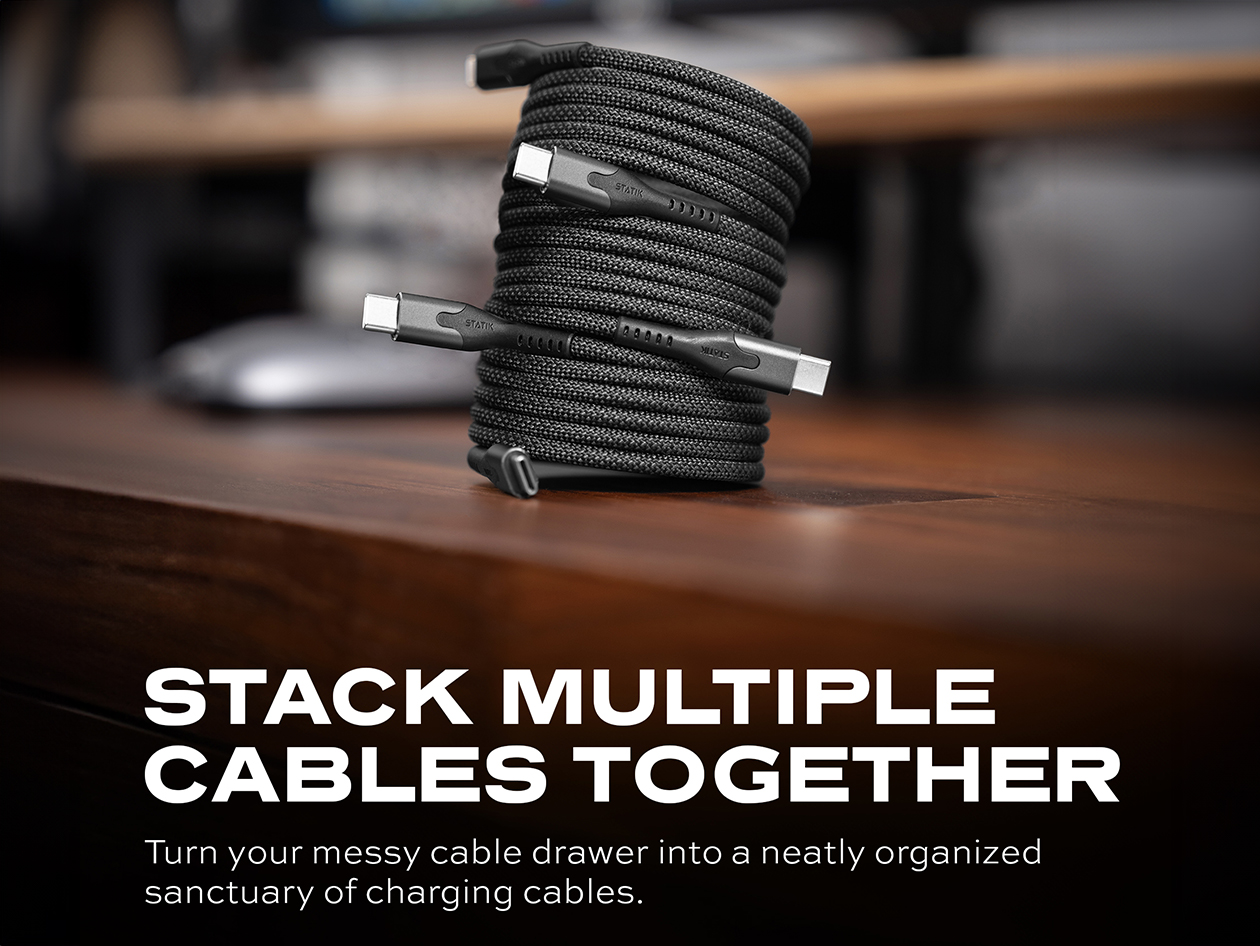 Statik® MagStack™ Pro 6ft USB-C Tangle-Free Magnetic 100W Fast Charge Cables