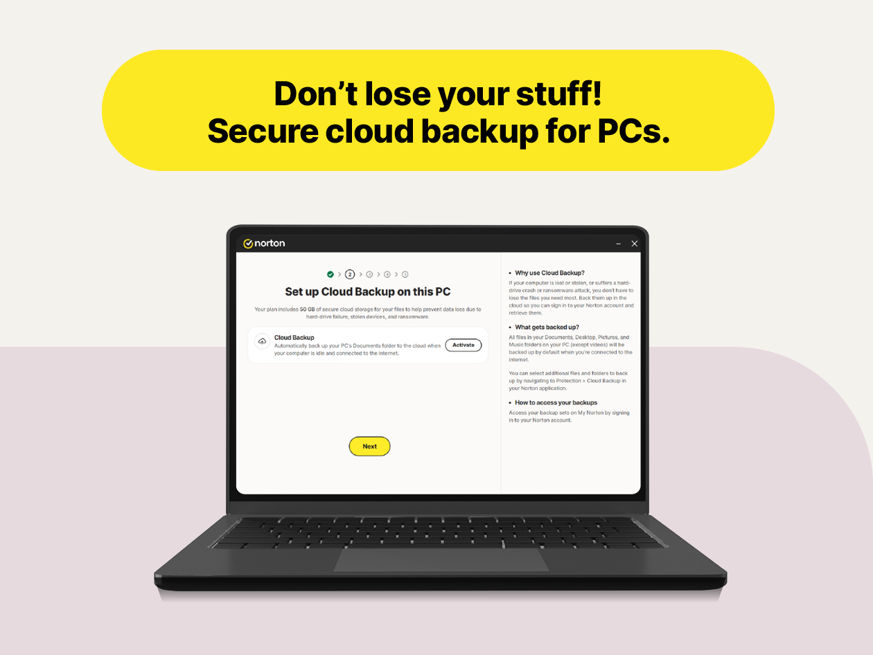 Norton 360 Deluxe: 50GB Cloud PC Backup for 5 Devices (15-Month Subscription)