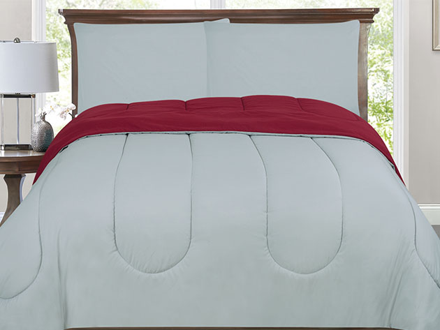 Bibb Home Reversible 2-Tone Down Alternative Comforter (Silver/Burgundy/Queen)