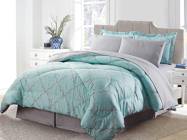 Bibb Home 8-Piece Down Alternative Comforter Set (Trellis/King)
