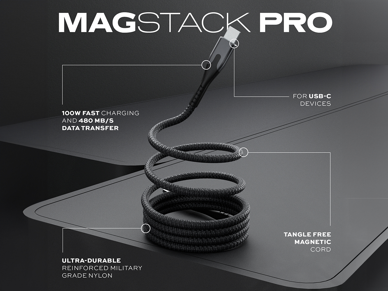 Statik® MagStack™ Pro 6ft USB-C Tangle-Free Magnetic 100W Fast Charge Cables