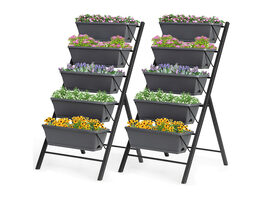 Costway Set of 2 4 FT Vertical Raised Garden Bed 5-Tier Planter Box for Patio Balcony Gray