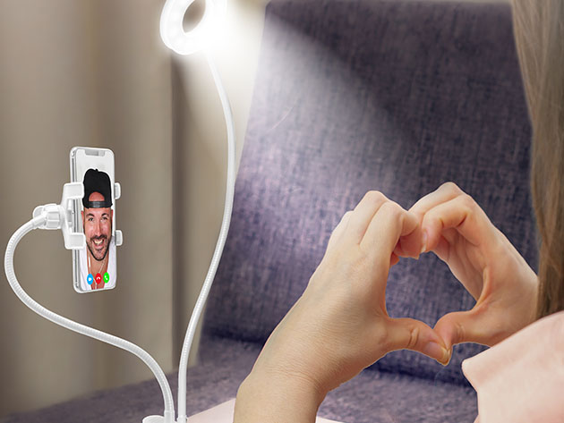U-STREAM Home Streaming Studio with Ring Light & Gooseneck Phone Holder (White)