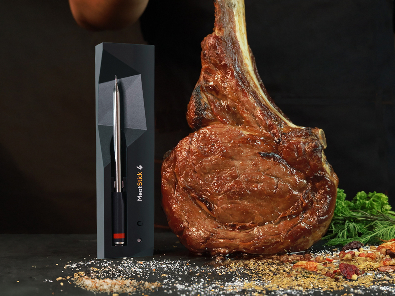 MeatStick 4 Wireless Meat Thermometer Set with Quad Sensors & 70-Hour Battery for Grills & Smokers