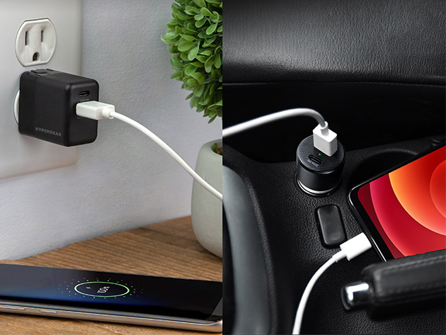 Hypergear 20W USB-C PD + 12W Wall & Car Charger Bundle (Black)